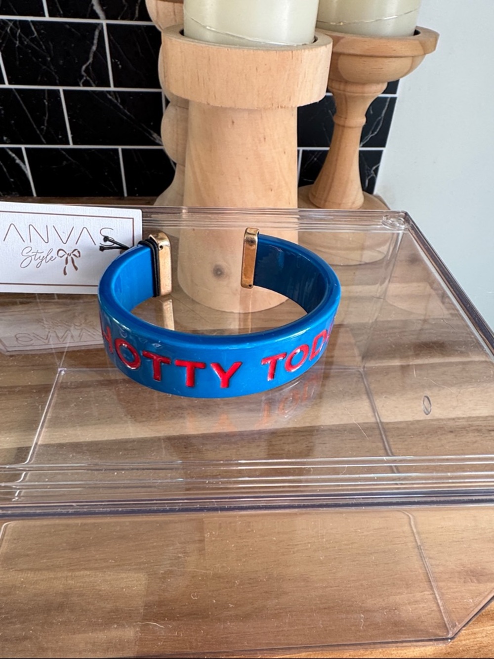 Ole Miss Hotty Toddy Bright Blue Embossed Bangle with Red Lettering